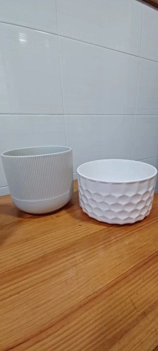 3 Maceteros Cerámica Gris y Blanco