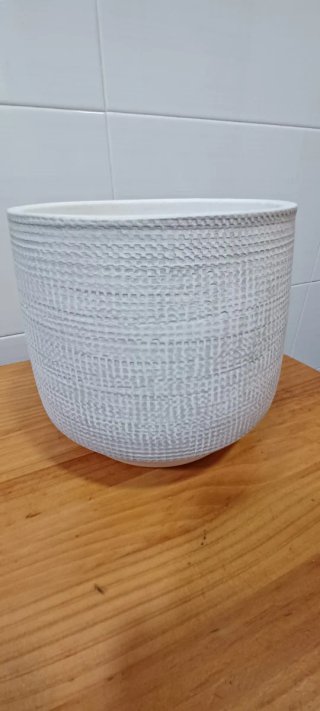 3 Maceteros Cerámica Gris y Blanco