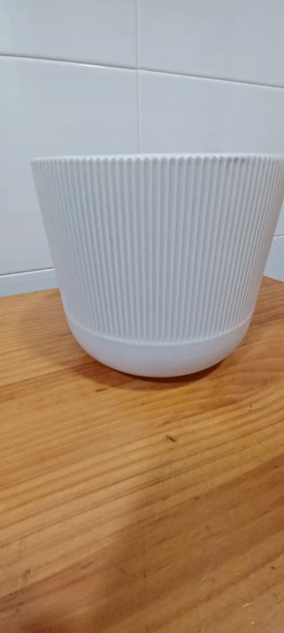 3 Maceteros Cerámica Gris y Blanco