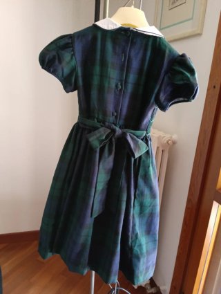 Vestito bambina blu e verde con punto smock