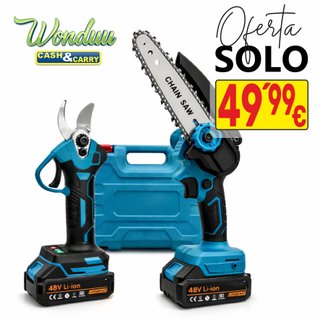 Motosierra y Tijera Podar 2 Baterías 48V