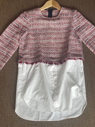 Camisa Zara efecto tweed y blanco