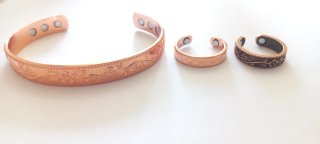 Pulsera y 2 Anillos de Cobre Grabado