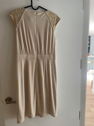 Vestido Vince Camuto Beige con Detalles Dorados Ta