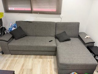 Sofá chaise longue gris tela