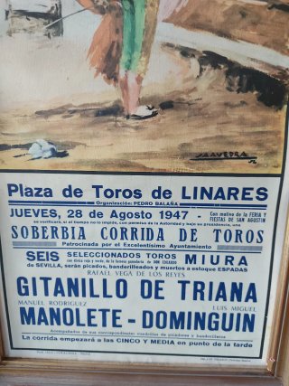 Cartel Toros Manolete Linares 1947