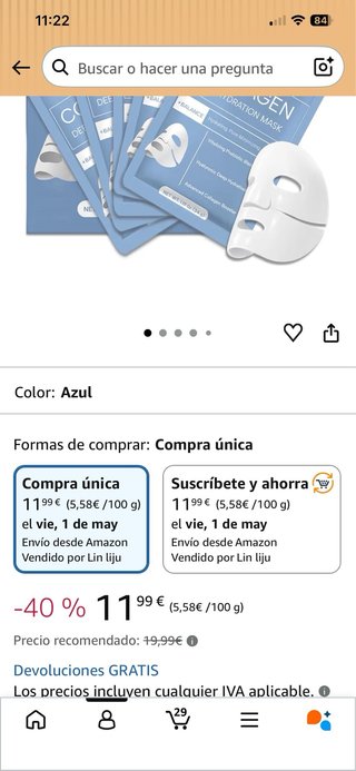 Mascarillas Faciales Hidratantes Colágeno