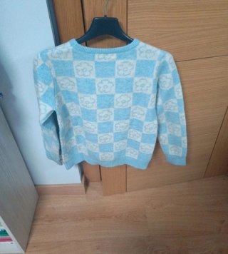 Jersey cuadros flores azul y blanco