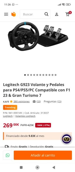 Volante y Pedales Logitech G923 PS4/PS5/PC