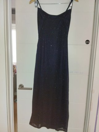 Vestido largo brillante fiesta azul noche