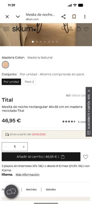 2 mesitas Tital (sklum) de noche de madera
