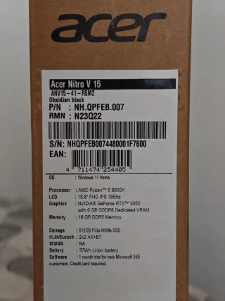 Portátil Acer Nitro V 15 RTX 3050 6GB / Ryzen 5