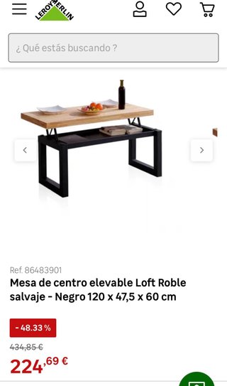 Mesa centro elevable madera y metal color negro