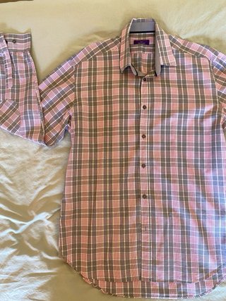 Camisa Zara Hombre Cuadros Gris y Rosa