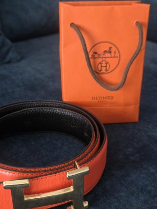 Cinturón Hermes Naranja Hebilla Dorada 110 CM