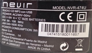 Radio CD MP3 USB Nevir NVR-474