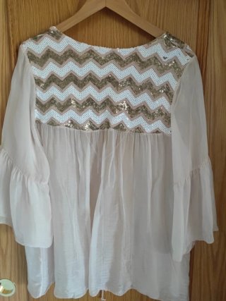 Cárdigan corto lentejuelas oro y rosa