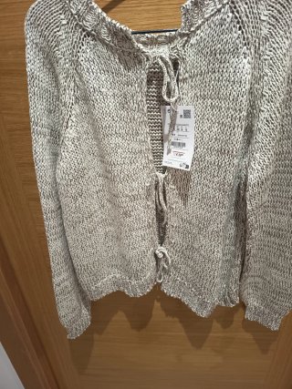 Jersey punto beige y blanco De algodón