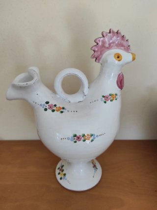 Botijo antiguo gallo cerámica pintado
