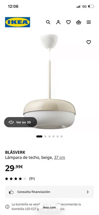 Lámpara Techo Blåsverk Ikea Beige/Blanco