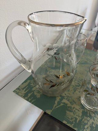 Juego Jarra y 6 Vasos Cristal Dorado