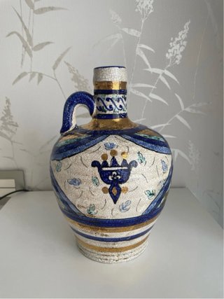 Jarrón Cerámica Azul y Dorado