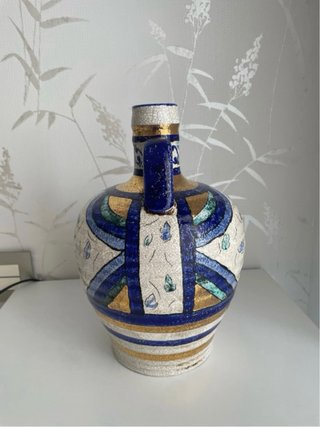 Jarrón Cerámica Azul y Dorado