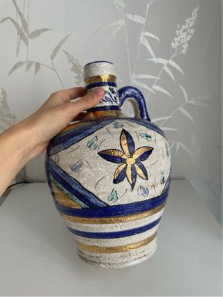 Jarrón Cerámica Azul y Dorado