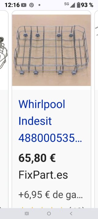 Cesto inferior lavavajillas Whirlpool 45cm