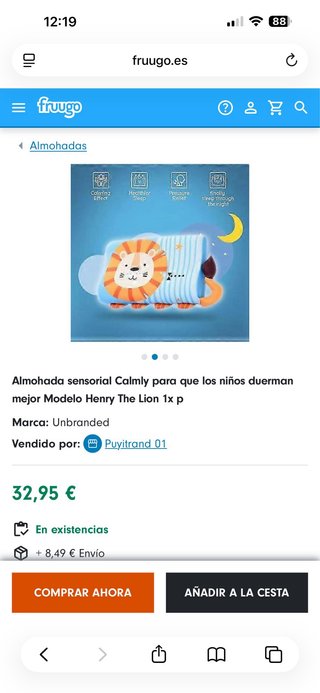 Almohada Infantil CALMA León Azul/Naranja