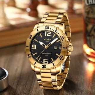 Reloj Nibosi Hombre Dorado y Negro