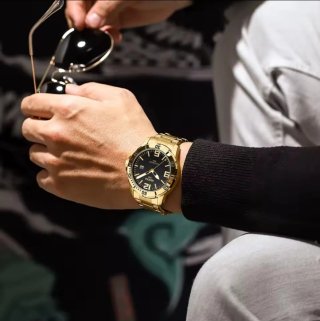 Reloj Nibosi Hombre Dorado y Negro