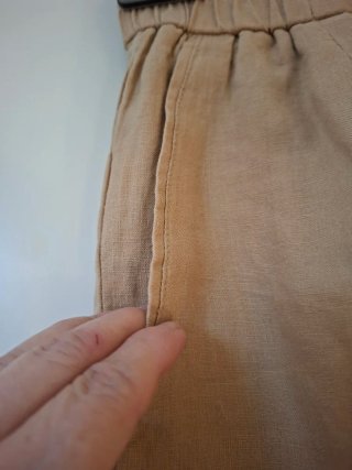 Pantalón lino Benetton mujer beige