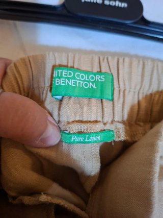 Pantalón lino Benetton mujer beige