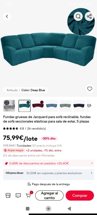 Funda sofá 5 plazas jacquard azul