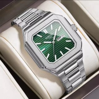 Reloj Nibosi Hombre Verde y Plateado