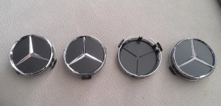 Tapas llanta Mercedes 75mm negras logo MB (4 uds)
