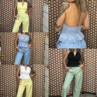 Pantalón de pinzas azul y verde