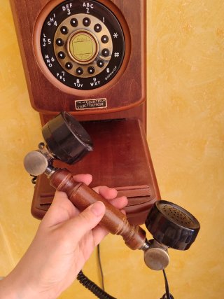 Teléfono Pared Vintage Madera Bronce