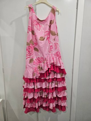 Vestido largo flamenco volantes rosa