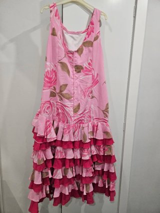 Vestido largo flamenco volantes rosa