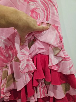 Vestido largo flamenco volantes rosa