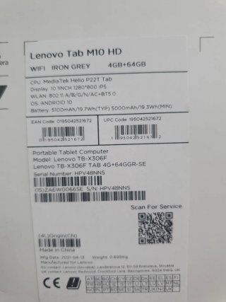Tablet Lenovo Tab M10 HD Negra