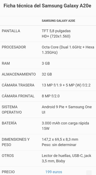 SAMSUNG GALAXY A20e