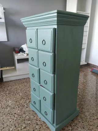 Mueble de entrada de madera color azul verdoso