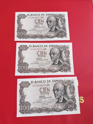 3 Billetes 100 Pesetas 1970 Banco de España