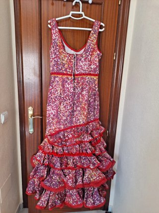 Traje Flamenca tirantes rojo y morado