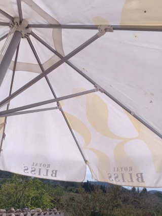 Sombrilla grande blanca y amarilla