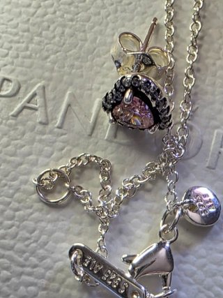 Conjunto Pandora Corazón Rosa y Plata