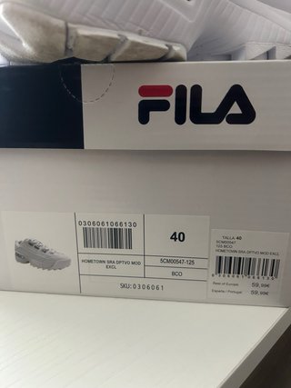 Zapatilla Fila Blanca Talla 40 Solo 2 usos.